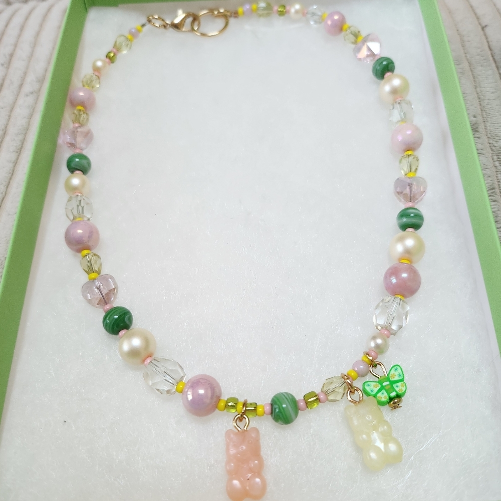 Colorful Beaded Necklace with Gummy Bear Charms
